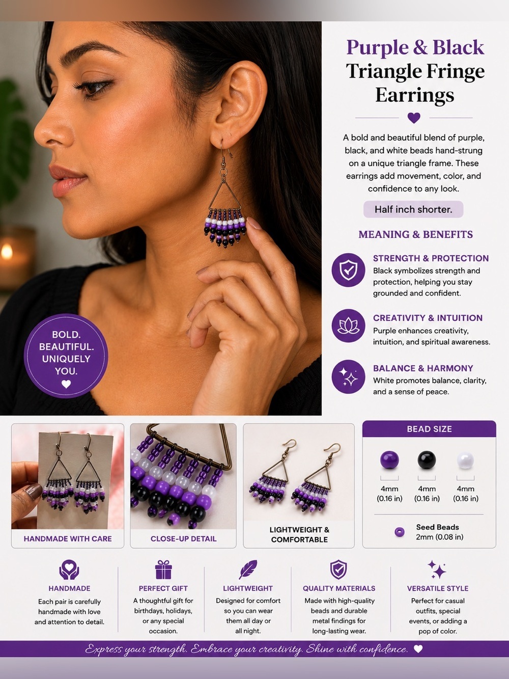 Purple & Black Triangle Fringe Earrings